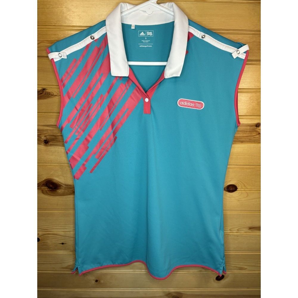 Adidas Polo Shirt Women's Adult Small Blue Pink Golf Golfer Sleeveless Ladies